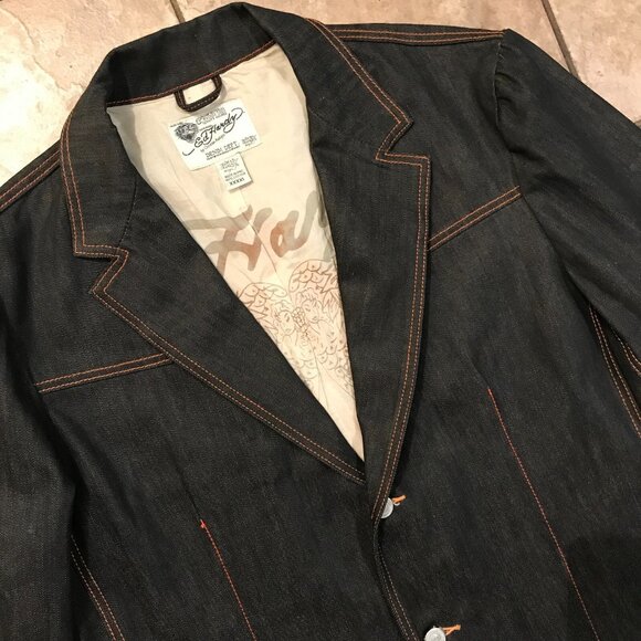 Men's Ed Hardy by Christian Audigier Denim Blazer Jacket-Size 4XL - Picture 3 of 12